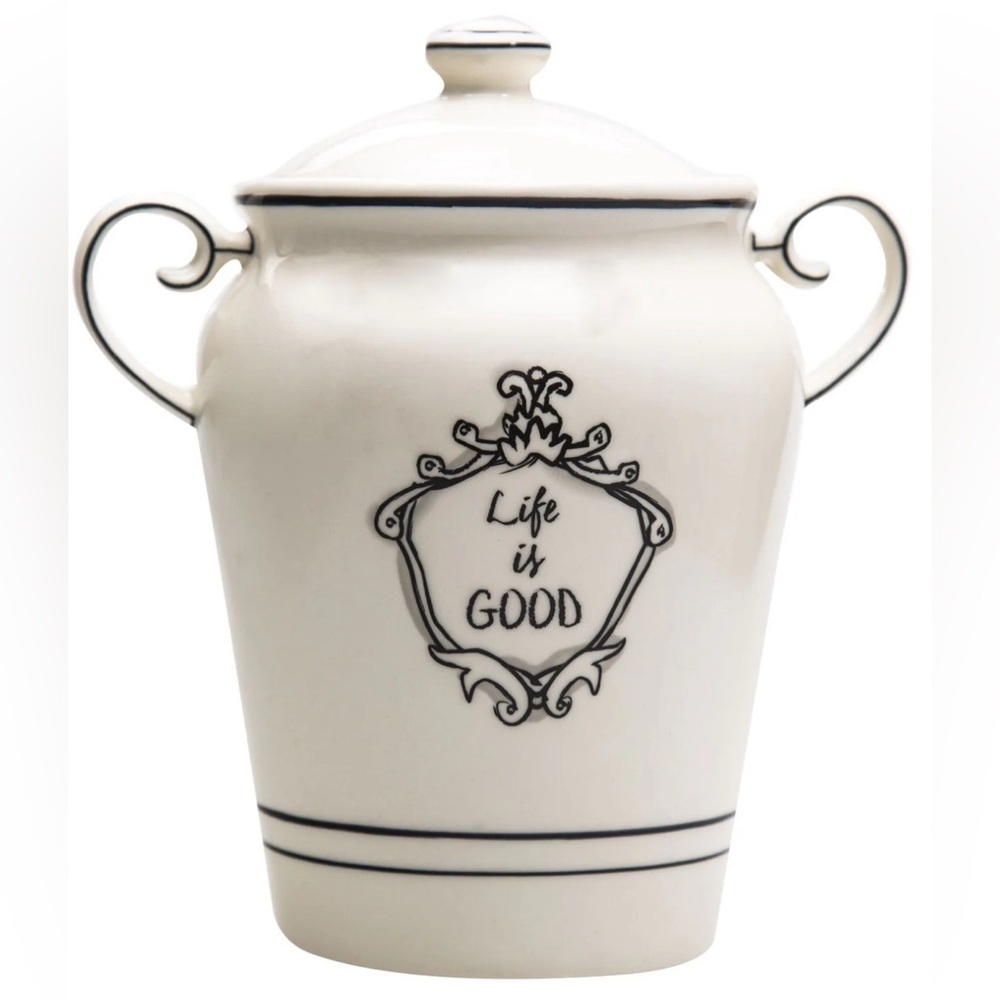 KATIE MANDY Home Essentials LIFE IS GOOD Ceramic Lidded Kitchen Canister Pantry